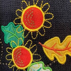 Holiday Editions‎ Fall Embroidered Vest Women's 1X Leaf Pumpkin Grandma Sweater